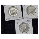 (3) 1947 S,D,P Commemorative Half Booker T. Washin