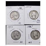 (4) 1934-1937 Washington Quarter