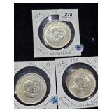 (3) 1951 S,D,P Commemorative Half Carver Wash.