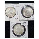 (3) 1952 S,D,P Commemorative Half Carver Wash.