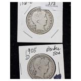 (2) 1908 D Barber Half Dollar