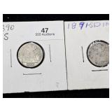 (2) 1890-1891 Liberty Seated Dime