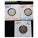 (3) 1867 Shield Nickel