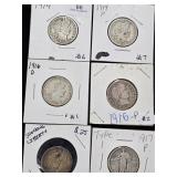 (6) 1914-1917 Barber Quarter