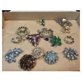 (14) Pins, Rhinestones, Enamel, Beaded