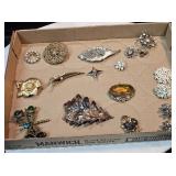 (12) Broaches, (3) Pair Earrings