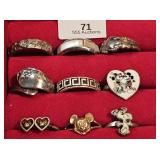 (9) Metal Rings Including Disney