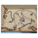 Rhinestone Necklace, Earrings, Brooches