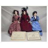 (3) Porcelain Dolls in Victorian Dresses