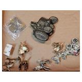 Horse Pins, Tractor Buckle, Necklace, Earring