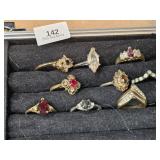 (9) Red Stone & Crystal Rings