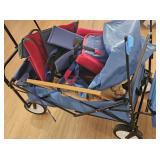Blue Folding Wagon w/ Canopy & Black Leather Coat