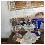 2 Kerosene Lanterns (one flute broke)and Blue Vase