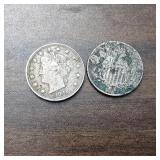 V Nickel (1912) & Shield Nickel (1868)