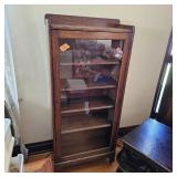 Small Oak  Cabinet with Glass Doors, 4 Shelves &