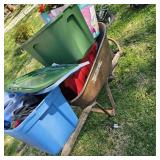 Wheel Barrow with 3 totes, car wash supplies,