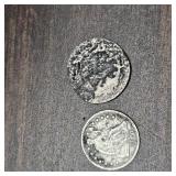 2 1/2 dimes (one is 1857  other one can not read