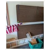 (2) Brown Tables, Wooden Ramps, Ladder, Flag