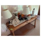 Wood Sofa Table w/(5) Lamps, Phone, Decor