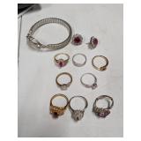 (8) Rings, Earrings & Elgin Watch
