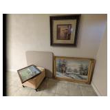 (3) Pictures, Table, Stool