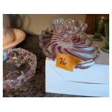 Picher & Bowl, White Pitcher, Green, Pink Pieces