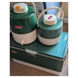Coleman Cooler and 2 Thrermos Jugs