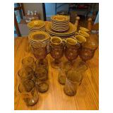 70's Dish Set, Brown Dishes, Goblets, Glasses