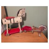 (2) Wooden Horses, 1w/Cart