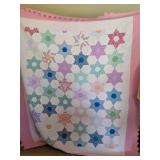 Pink Star Quilt Hand Stitched Quilt 78 x 92
