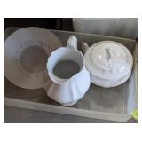Pitcher, Lamp Shade, Bowl w/Lid