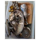 Tote of Silver Plate Items, Cherubs, Bowls
