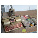 Tin Toy Type Writer, Rulers, Buttons, Light