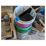 Stack of 5 Gallon Buckets, Boxes of Misc Hardware