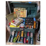 Green Tackle Box Full Of Fishing Lures