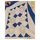 Quilt Blue & White Hand Sewn & Embroidered