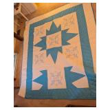 Light Blue Geometric Hand Made Quilt