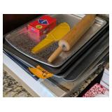 Crock w/Utensils, Baking Sheets, Rolling Pin