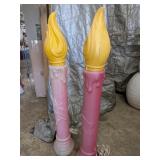 (2) Blow Mold Faded Red Candlesticks 39 Inches