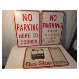 (3) Bus Stop, No Parking Metal Signs