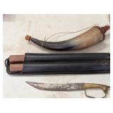 Small Brass Handle Dagger, Numb Chucks, PowderHorn
