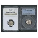 2- 1940's Mercury Head Dime - Graded