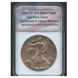 2001 ASE Silver Eagle Clad in .999 Silver NTC