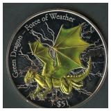 2017 Fiji $5 Green Dragon .999 Silver Round 3 ozt
