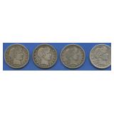 4- Mixed Barber Quarters Better Grade