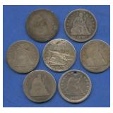 7- Mixed Holed/ Damaged Seated Liberty Quarters