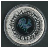 Australian Opal Lunar Rooster .999 Silver Rd 1 ozt