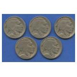 5- 1920 Mintmarked Buffalo Nickels
