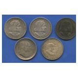 5- Mixed Silver Classic Commem Half Dollars