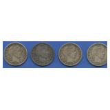 4- Mixed Barber Quarters Better Grade